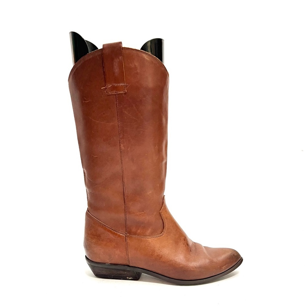 Vintage 1980s women's brown leather zip up western riding boots